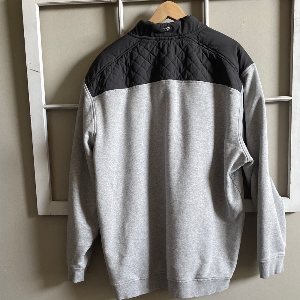 Vineyard Vines Quilted Yoke Half-Zip Sweater - Light Gray & Black - Picture 6 of 11